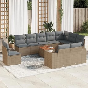 Set divani da giardino 11 pz con cuscini beige in polyrattan