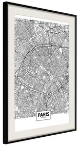 Poster  City Map: Paris  Cornice Quadri Cornice nera con pass-partout, Larghezza x Altezza Home decor 20x30