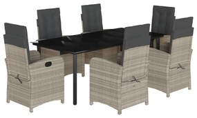 Set da pranzo da giardino 7 pz cuscini polyrattan grigio chiaro