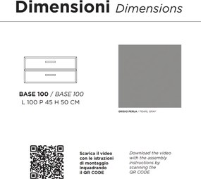 Mobile da bagno sospeso moderno base 100 CLEIDE con 2 cassetti e lavabo, GRIGIO PERLA