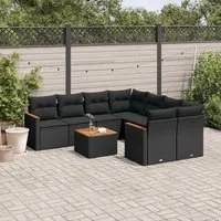 Set Divani da Giardino 9 pz con Cuscini Nero in Polyrattan 3258226