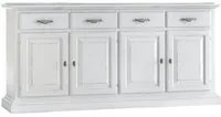 Madia credenza shabby chic in legno massello 4 porte bianco consumato l.222 p.51 h.105