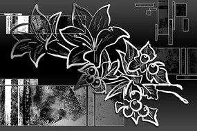 Carta da parati – Illustrazione floreale in bianco e nero