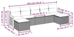 Set Divani da Giardino con Cuscini 7pz Nero Polyrattan