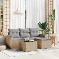 Set Divano da Giardino 5 pz con Cuscini Beige in Polyrattan 3253616