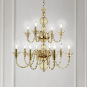 Lampada a sospensione D87 cm TEBE a 12 luci in vetro lavorato a mano AMBRA