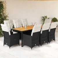 Set da Pranzo da Giardino 9 pz con Cuscini Nero in Polyrattan 3276687