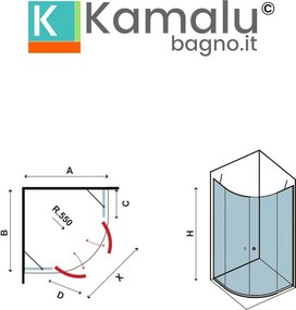 Box doccia 90x90 semicircolare ante battenti h200 | KPX2000 - KAMALU
