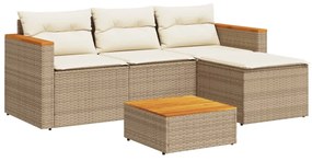 Set divano da giardino 5 pz con cuscini beige polyrattan acacia