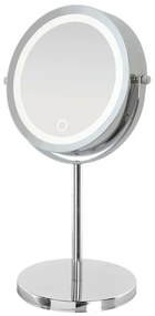 Specchio per trucco con luce LED ON/OFF touch in acciaio cromo D 17 cm
