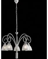 Lampadario 5 Luci Ferro Batturo Bianco Shabby e Vetro Bianco Serie Aurelio