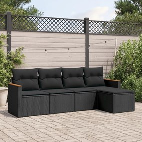 Set divani da giardino 5 pz con cuscini in polyrattan nero