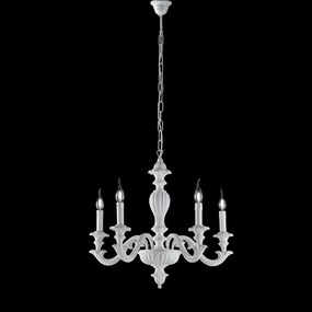 Lampadario Shabby Chic Leonardo Legno Bianco 5 Luci E14