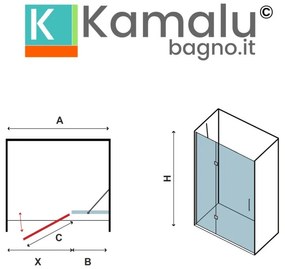 Kamalu - doccia nicchia 100cm battente con laterale fisso kt4000