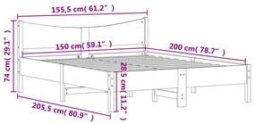 Giroletto con Testiera 150x200 cm in Legno Massello di Pino