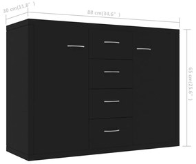 Credenza Nera 88x30x65 cm in Legno Multistrato