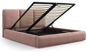 Letto matrimoniale imbottito rosa chiaro con contenitore con griglia 140x200 cm Brody - Mazzini Beds