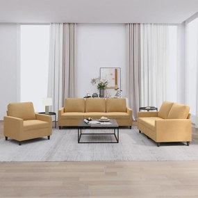 Set Di Divani 3 Pz Con Cuscini Marrone İn Velluto /