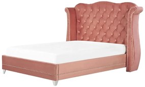 Letto con rete a doghe velluto rosa 180 x 200 cm AYETTE Beliani