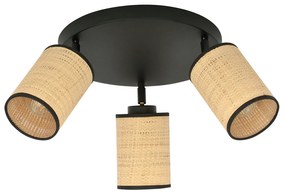 Plafoniera Tonda Spot 3 Luci Bronx In Acciaio Nero E Rattan Paralumi Regolabili