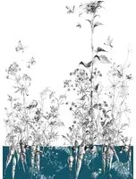 Edmond Petit Carta da parati Lièvres/Fenouil/Tournesol - Bleu - Tournesol Droit - Bleu
