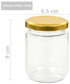 Vasi per Marmellata in Vetro Coperchio Oro 48 pz 230 ml
