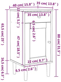 Credenza SENJA Aspetto Rattan Nero 40x35x80 cm Massello di Pino