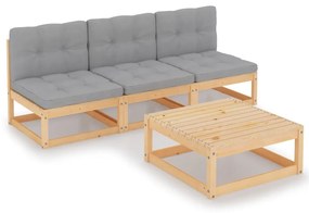 Set divani da giardino 4 pz con cuscini legno massello pino