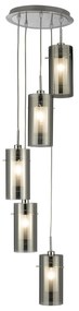 Lampadario Contemporaneo Duo 2 Acciaio Argento Cromo 5 Luci E14