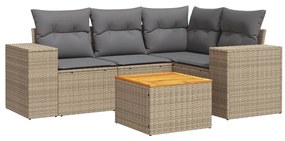 Set divano da giardino 5 pz con cuscini beige in polyrattan