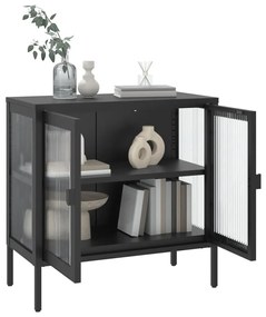 Credenza nera 70x35x70 cm vetro e acciaio