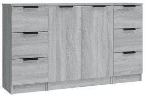 Credenze 3 pz grigio sonoma in legno multistrato