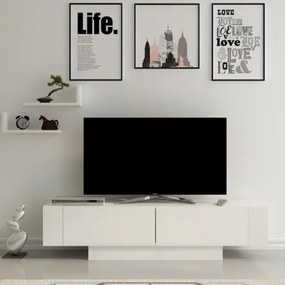 Parete Attrezzata Con Mobile TV E Mensole A Parete Bianca 150 Cm Matera