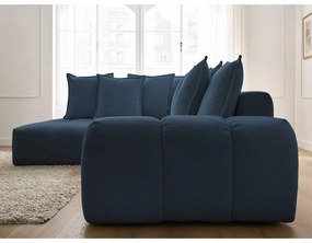 Divano angolare blu scuro allungabile e con contenitore (penisola a sinistra/a L) con rivestimento in ciniglia Everest – Bobochic Paris