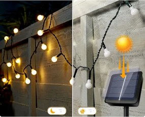 Catena decorativa solare a LED, 50 LED / 8 funzioni, 500 mAh, 9,5 m, IP67, bianco caldo