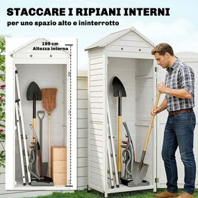 Casetta Box da Giardino 85x58x213 cm Ripostiglio con Scaffali Regolabili e Tetto Zincato in Legno Bianco...