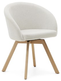 Kave Home - Sedia girevole Marvin in ciniglia beige e gambe di legno massiccio di faggio con finitura