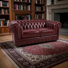 Divano 2 Posti Royal Chesterfield L175 cm in Pelle Vintage - Bordeaux