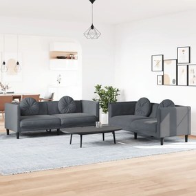 Set Di Divani 2 Pz Con Cuscini Grigio Scuro İn Velluto /