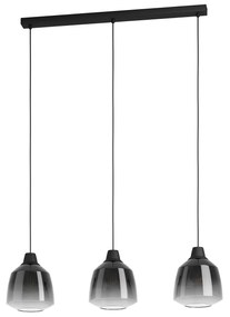 Lampadario A Sospensione Vintage Sedbergh Acciaio Nero Vetro 3 Luci E27