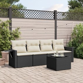 Set Divani da Giardino 5 pz con Cuscini in Polyrattan Nero