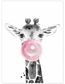 Quadro da parete - Giraffa con la bolla rosa | Inspio
