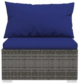 Set Divani da Giardino 10 pz con Cuscini in Polyrattan Grigio