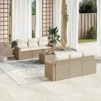 Set Divani da Giardino 7 pz con Cuscini Beige in Polyrattan 3218698