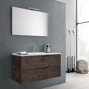 Mobile Bagno Sospeso Effetto Pietra 80cm Due Cassetti e Specchio con Lampada