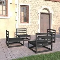 Set Divani da Giardino 4 pz Nero in Legno Massello di Pino 3075263