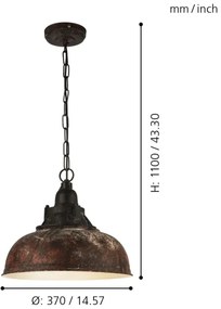 Eglo 49819 - Lampadario a sospensione con catena GRANTHAM 1 1xE27/60W
