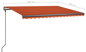 Tenda Sole Retrattile Manuale con Pali 4x3 m Arancione Marrone