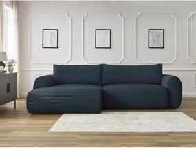 Divano angolare in blu scuro allungabile (con penisola a sinistra) con rivestimento in velluto a coste Lucien – Bobochic Paris