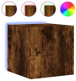 Mobile tv a parete con luci led rovere fumo 30,5x35x30 cm